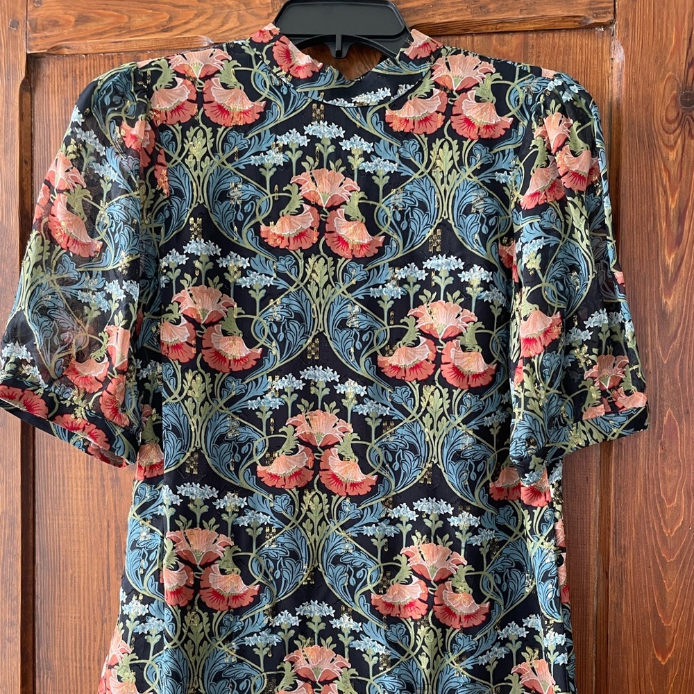 Anthropologie Meadow Rue Blue Pink Gold Top 0